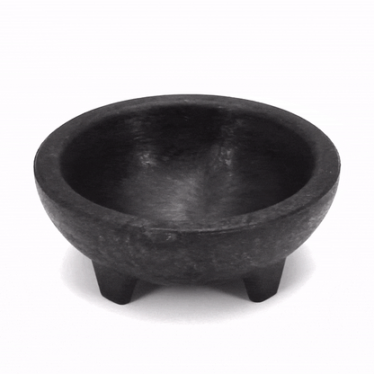 Chef 101 4 oz Round Black Thermal Plastic Molcajete Bowl - 4" x 4" x 1 1/2" - 10 count box