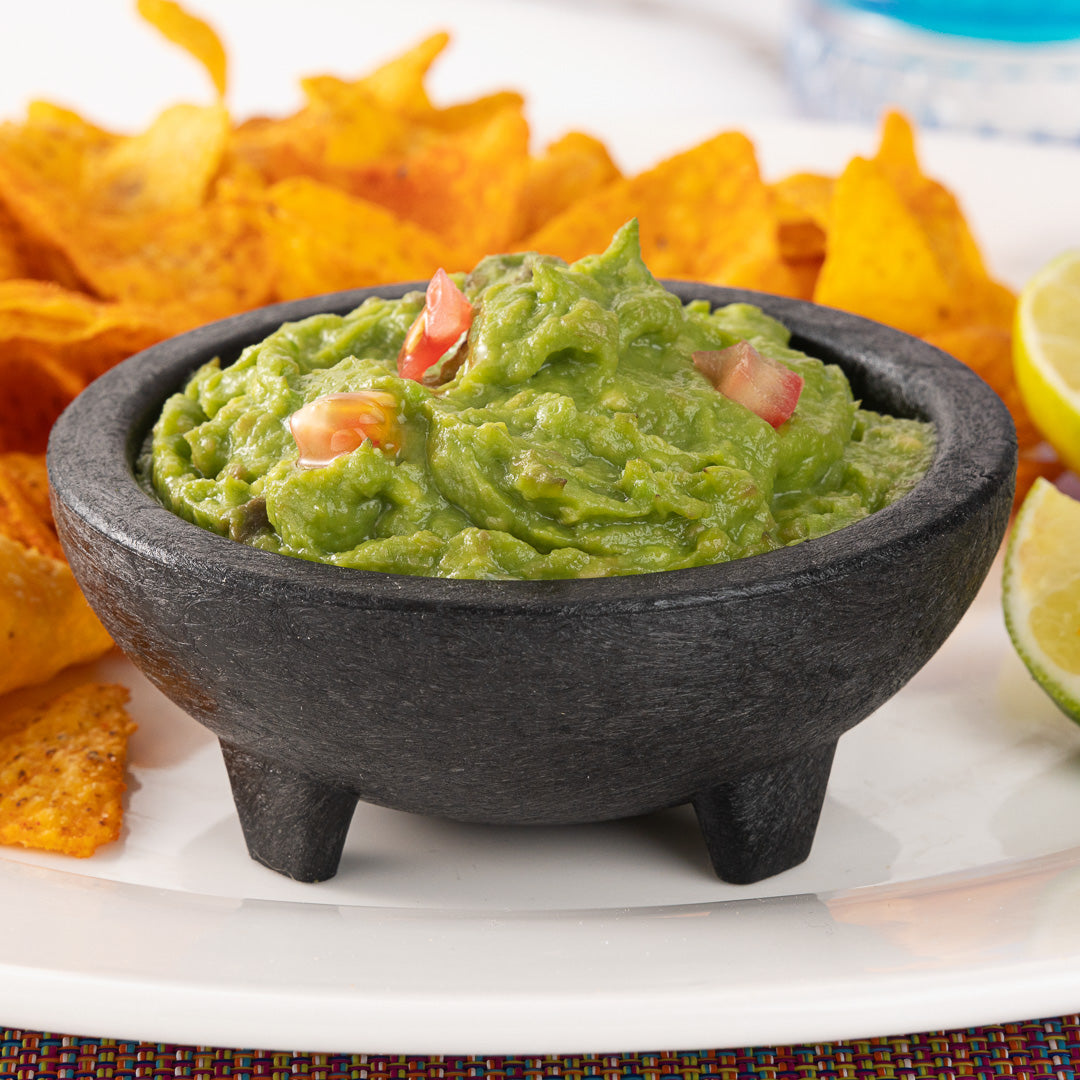 Chef 101 4 oz Round Black Thermal Plastic Molcajete Bowl - 4" x 4" x 1 1/2" - 10 count box