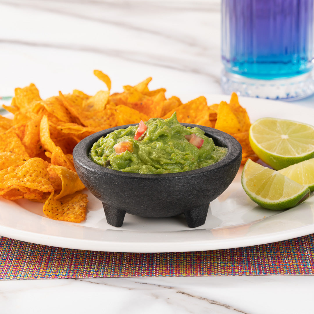 Chef 101 4 oz Round Black Thermal Plastic Molcajete Bowl - 4" x 4" x 1 1/2" - 10 count box