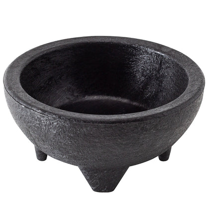 Chef 101 10 oz Round Black Thermal Plastic Molcajete Bowl - 5 1/4" x 5 1/4" x 2 1/2" - 10 count box