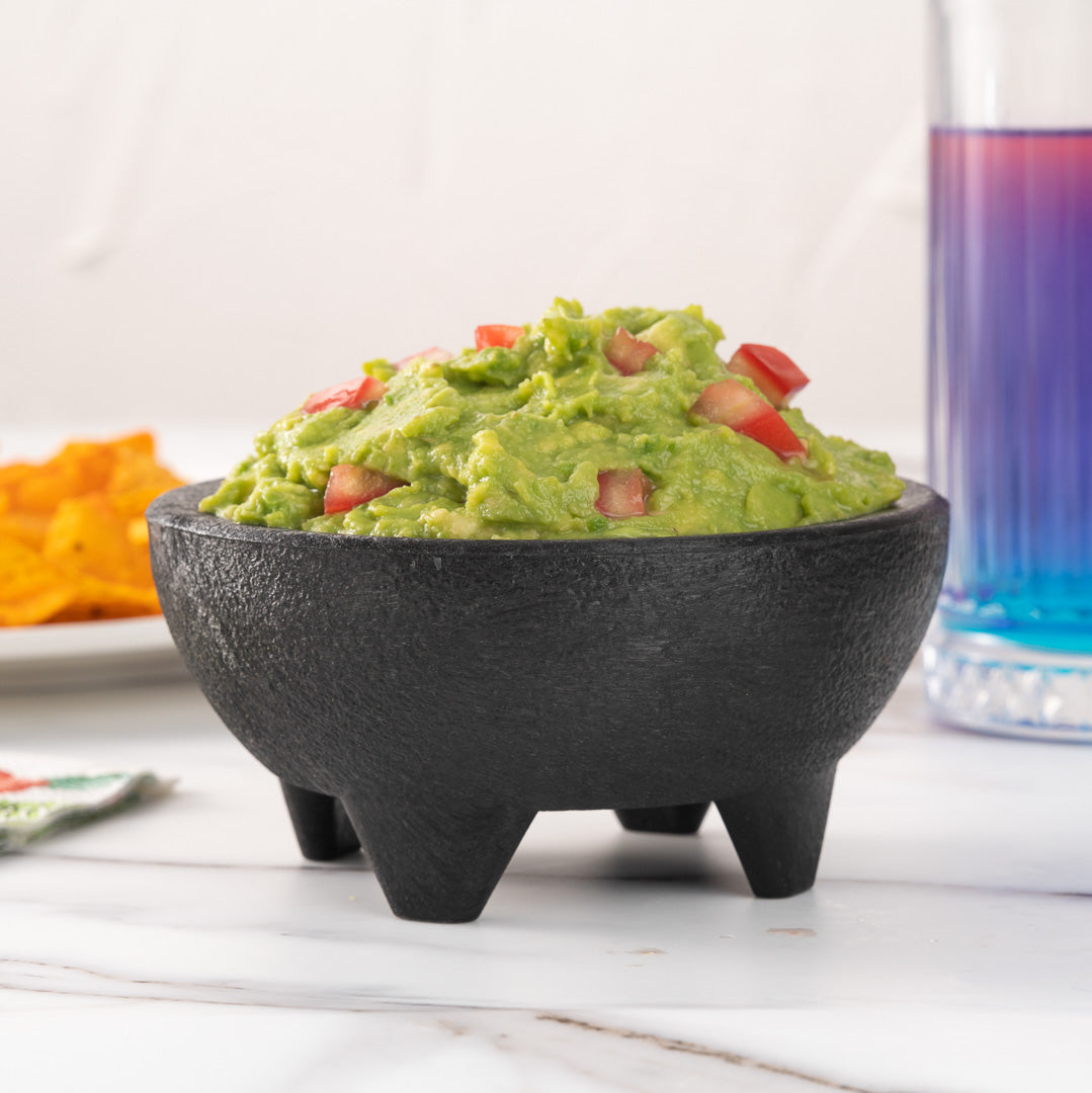 Chef 101 10 oz Round Black Thermal Plastic Molcajete Bowl - 5 1/4" x 5 1/4" x 2 1/2" - 10 count box