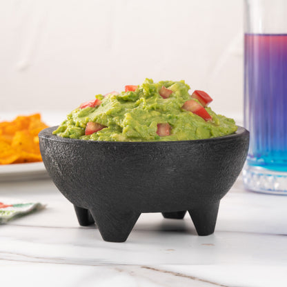 Chef 101 10 oz Round Black Thermal Plastic Molcajete Bowl - 5 1/4" x 5 1/4" x 2 1/2" - 10 count box