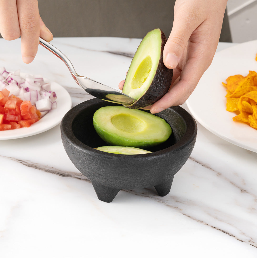 Chef 101 10 oz Round Black Thermal Plastic Molcajete Bowl - 5 1/4" x 5 1/4" x 2 1/2" - 10 count box