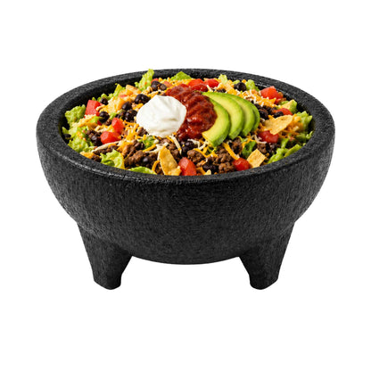 Chef 101 56 oz Black Thermal Plastic Molcajete Bowl - 8 3/4" x 8 3/4" x 4" - 1 count box