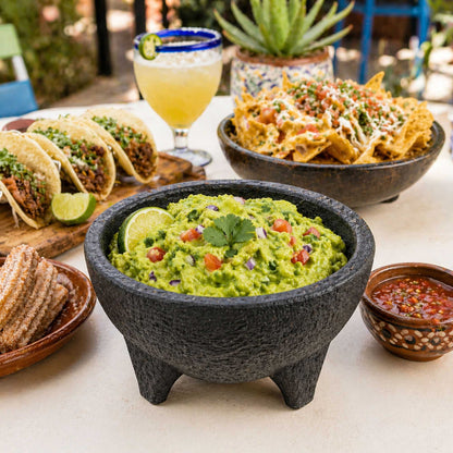 Chef 101 56 oz Round Black Thermal Plastic Molcajete Bowl - 8 3/4" x 8 3/4" x 4" - 10 count box
