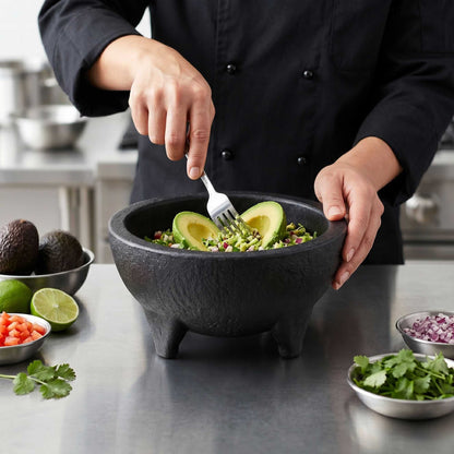 Chef 101 56 oz Round Black Thermal Plastic Molcajete Bowl - 8 3/4" x 8 3/4" x 4" - 10 count box