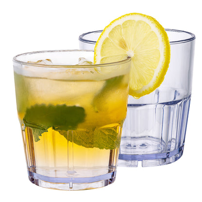 Bev Tek 9 oz Clear Plastic Tumbler - Shatter-Resistant - 3 1/2" x 3 1/2" x 3 1/2" - 10 count box