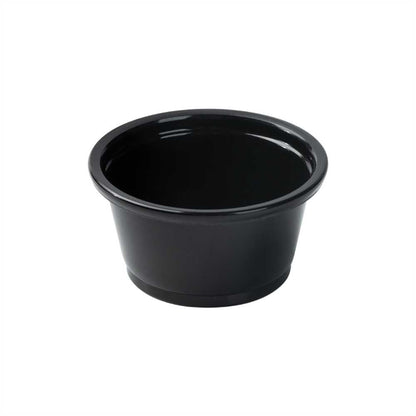 Chef 101 0.8 oz Round Black Plastic Portion Cup - 1 3/4" x 1 3/4" x 1" - 2000 count box