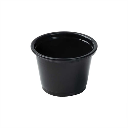 Chef 101 1 oz Round Black Plastic Portion Cup - 1 3/4" x 1 3/4" x 1 1/4" - 2000 count box