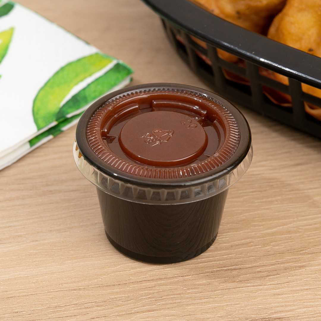 Chef 101 1 oz Round Black Plastic Portion Cup - 1 3/4" x 1 3/4" x 1 1/4" - 2000 count box