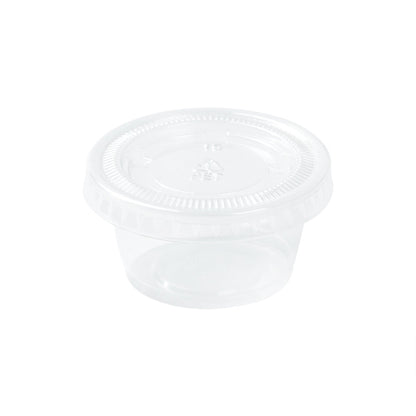 Chef 101 Round Clear Plastic Portion Cup Lid - Fits 0.8 and 1 oz - 1 3/4" x 1 3/4" x 1/4" - 2000 count box