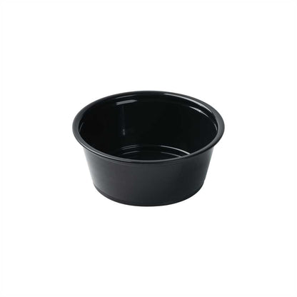 Chef 101 2 oz Round Black Plastic Portion Cup - 2 1/2" x 2 1/2" x 1 1/4" - 2000 count box