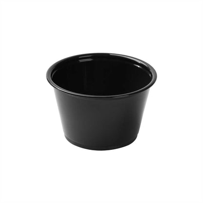 Chef 101 2.5 oz Round Black Plastic Portion Cup - 2 1/2" x 2 1/2" x 1 1/2" - 2000 count box