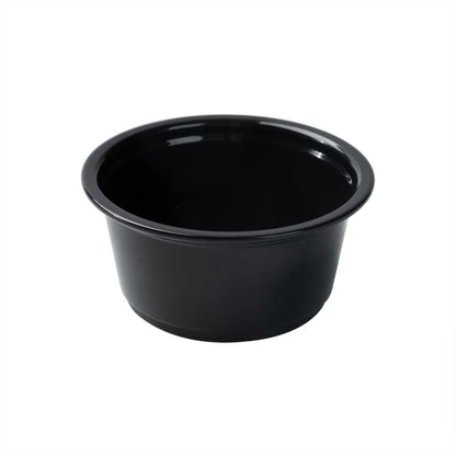 Chef 101 3.3 oz Round Black Plastic Portion Cup - 3" x 3" x 1 1/4" - 2000 count box