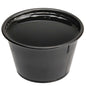 Chef 101 4 oz Round Black Plastic Portion Cup - 3" x 3" x 1 3/4" - 2000 count box