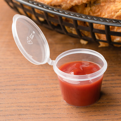 Chef 101 1 oz Clear Plastic Portion Cup - with Hinged Lid - 1 1/2" x 1 1/2" x 1 1/4" - 100 count box