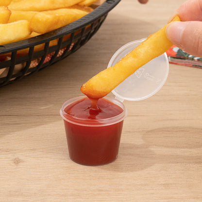Chef 101 1 oz Clear Plastic Portion Cup - with Hinged Lid - 1 1/2" x 1 1/2" x 1 1/4" - 100 count box
