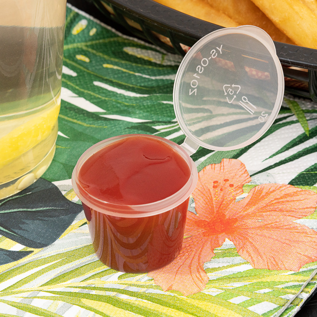 Chef 101 1 oz Clear Plastic Portion Cup - with Hinged Lid - 1 1/2" x 1 1/2" x 1 1/4" - 100 count box