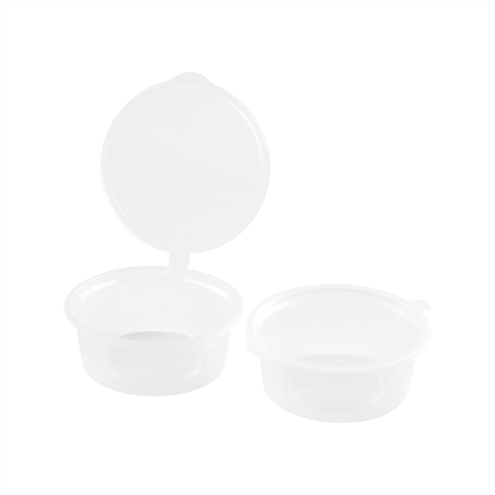 Chef 101 1.5 oz Clear Plastic Portion Cup - with Hinged Lid - 2" x 2" x 1" - 2000 count box