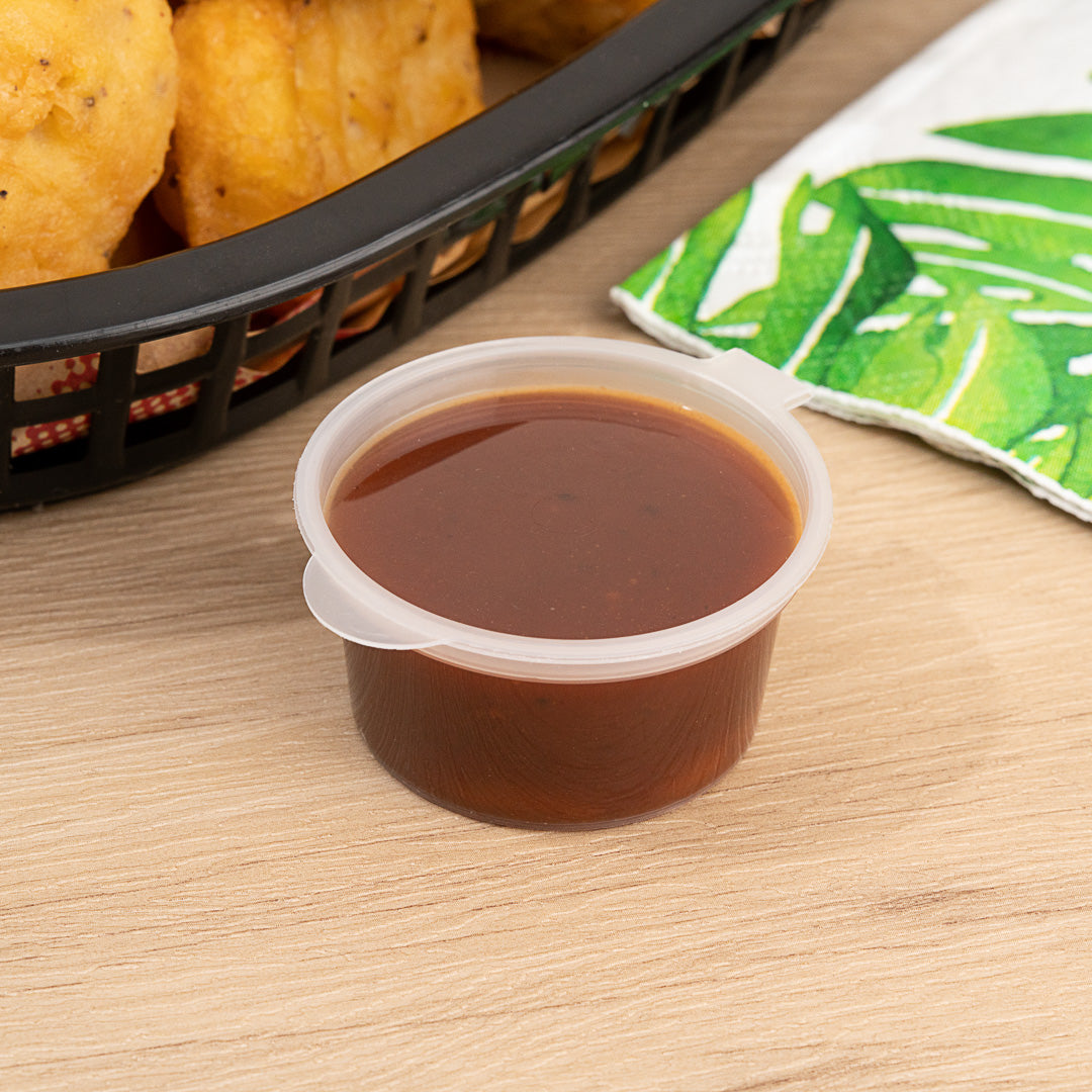 Chef 101 1.5 oz Clear Plastic Portion Cup - with Hinged Lid - 2" x 2" x 1" - 100 count box