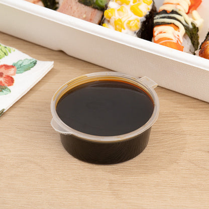 Chef 101 2 oz Clear Plastic Portion Cup - with Hinged Lid - 2 3/4" x 2 3/4" x 1" - 100 count box