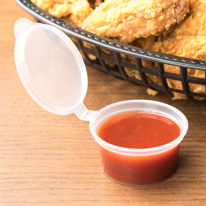 Chef 101 2 oz Clear Plastic Portion Cup - with Hinged Lid - 2 3/4" x 2 3/4" x 1" - 2000 count box