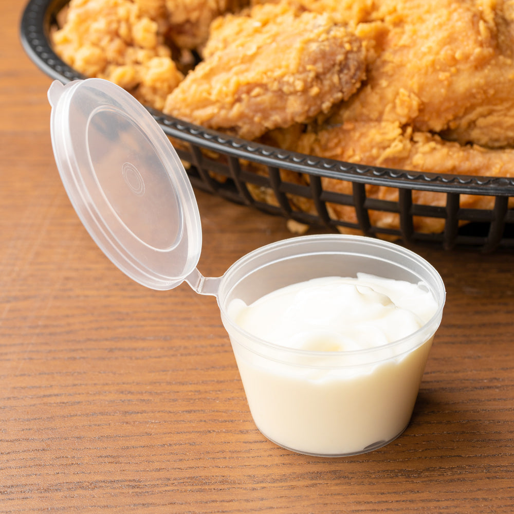 Chef 101 3 oz Clear Plastic Portion Cup - with Hinged Lid - 2 3/4" x 2 3/4" x 1 1/2" - 100 count box