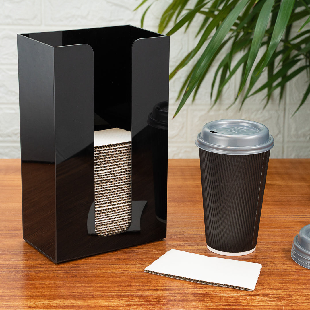 Restpresso Black Acrylic Vertical Coffee Cup Sleeve Dispenser - 6" x 3 1/2" x 10" - 1 count box