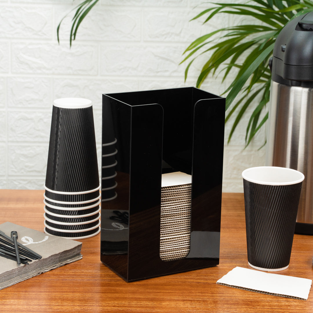 Restpresso Black Acrylic Vertical Coffee Cup Sleeve Dispenser - 6" x 3 1/2" x 10" - 1 count box