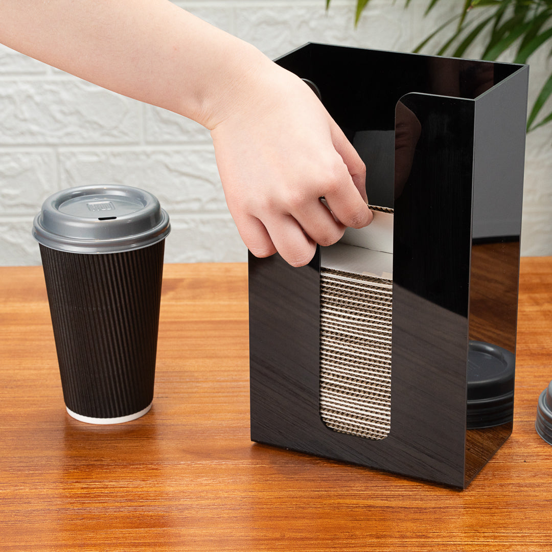 Restpresso Black Acrylic Vertical Coffee Cup Sleeve Dispenser - 6" x 3 1/2" x 10" - 1 count box