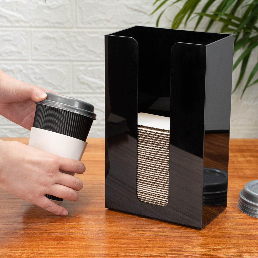 Restpresso Black Acrylic Vertical Coffee Cup Sleeve Dispenser - 6" x 3 1/2" x 10" - 1 count box