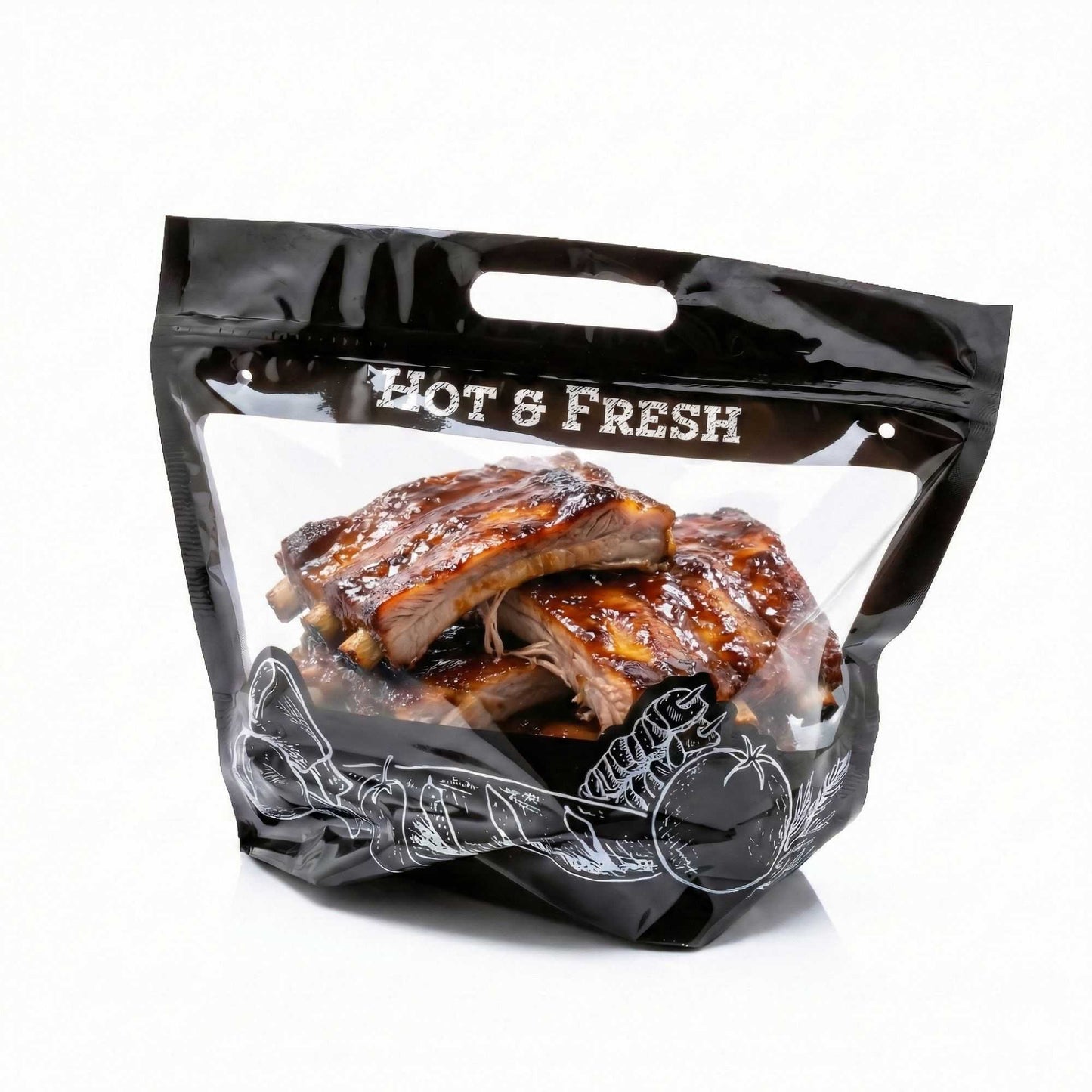 Bag Tek Black Plastic Rotisserie Chicken / Hot Food Bag - Hot & Fresh - 12 3/4" x 5 3/4" x 10 1/4" - 100 count box