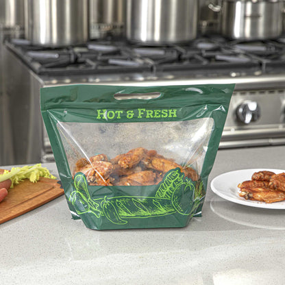 Bag Tek Green Plastic Rotisserie Chicken / Hot Food Bag - Hot & Fresh - 12 3/4 x 5 3/4 x 10 1/4 - 100 count box