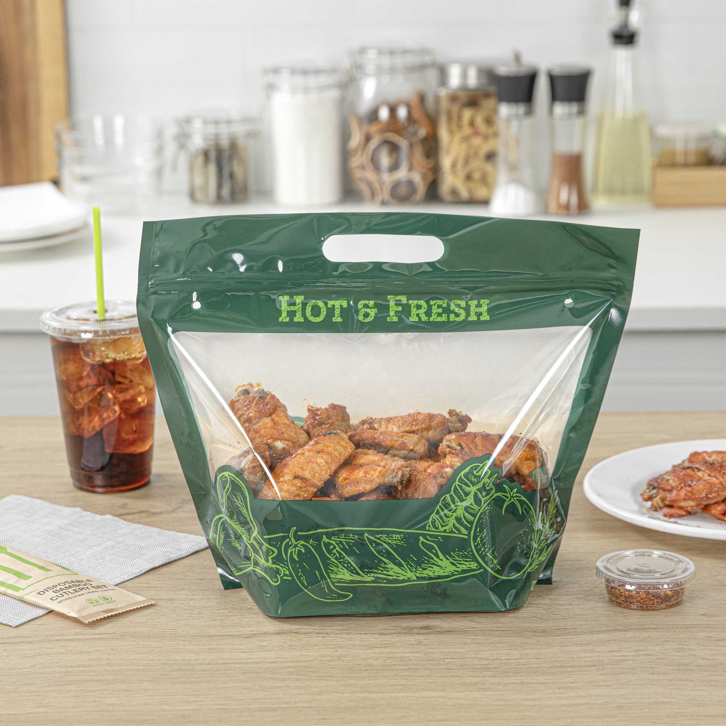 Bag Tek Green Plastic Rotisserie Chicken / Hot Food Bag - Hot & Fresh - 12 3/4 x 5 3/4 x 10 1/4 - 100 count box