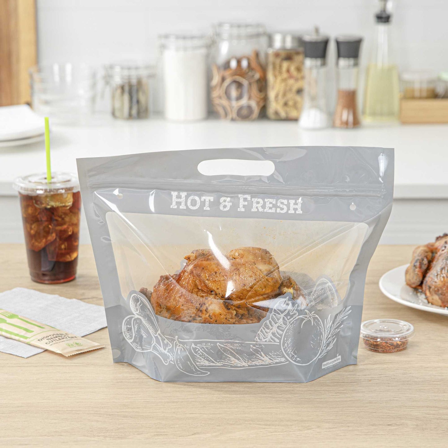 Bag Tek Gray Plastic Rotisserie Chicken / Hot Food Bag - Hot & Fresh - 12 3/4" x 5 3/4" x 10 1/4" - 100 count box