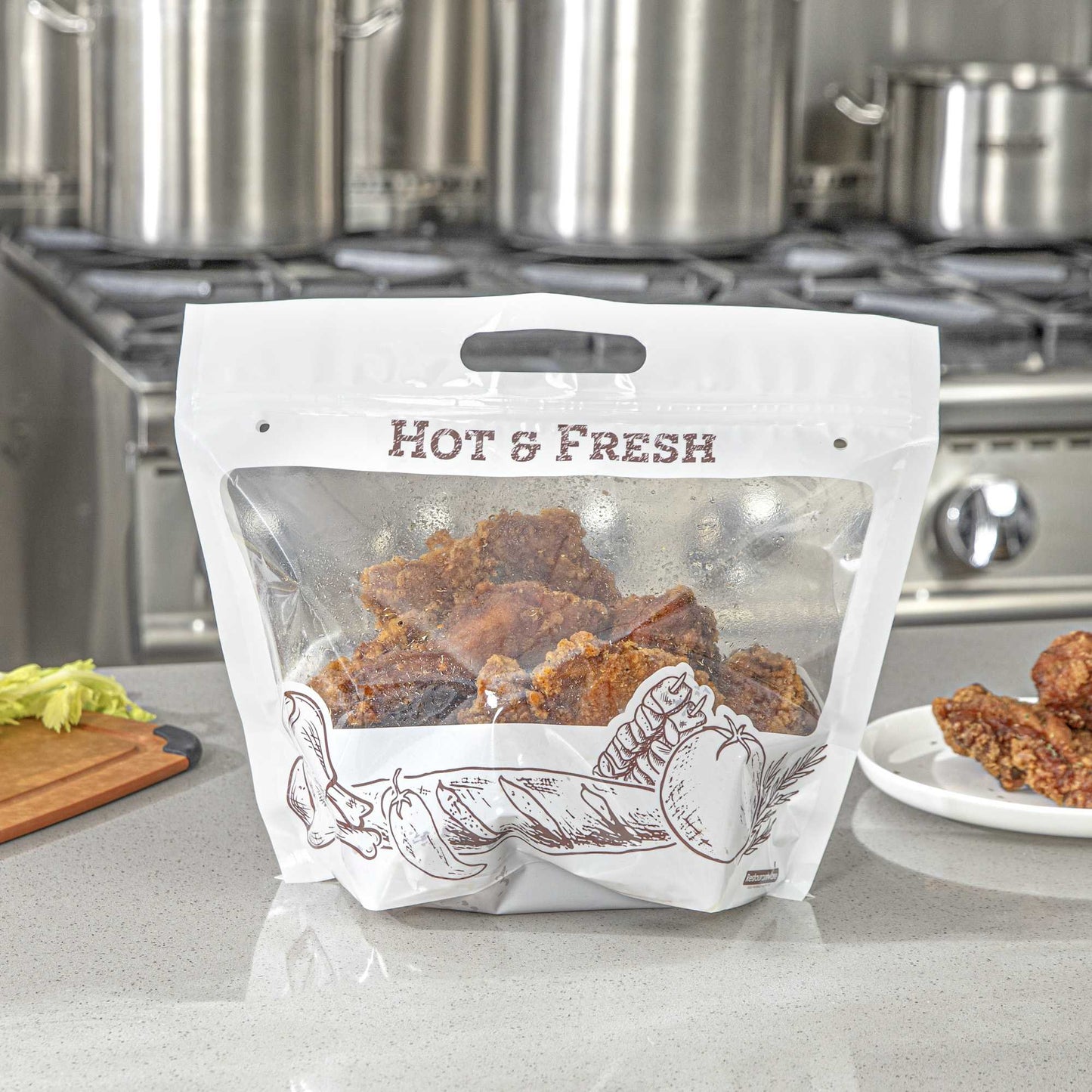 Bag Tek White Plastic Rotisserie Chicken / Hot Food Bag - Hot & Fresh - 12 3/4" x 5 3/4" x 10 1/4" - 100 count box