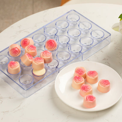 Pastry Tek Polycarbonate Rose Candy / Chocolate Mold - 21-Compartment - 1 count box