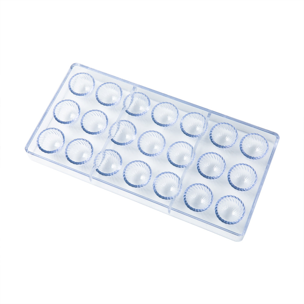 Pastry Tek Polycarbonate Swirled Dome Candy / Chocolate Mold - 21-Compartment - 10 count box