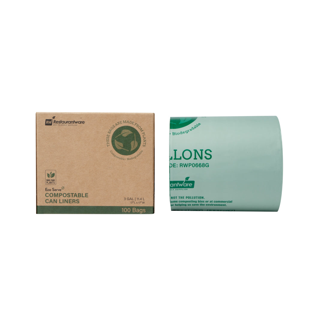 Basic Nature 3 gal Green Plastic Trash Can Liner - Compostable - 100 count box