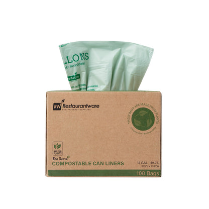 Basic Nature 13 gal Green Plastic Trash Can Liner - Compostable - 100 count box