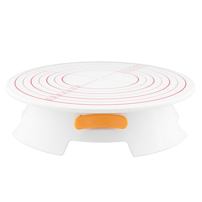Pastry Tek Round White Plastic Revolving Cake Stand / Turntable - with Non-Slip Base, Silicone Piping Bag Set - 12" - 1 count box