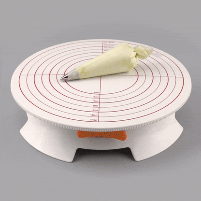 Pastry Tek Round White Plastic Revolving Cake Stand / Turntable - with Non-Slip Base, Silicone Piping Bag Set - 12" - 1 count box
