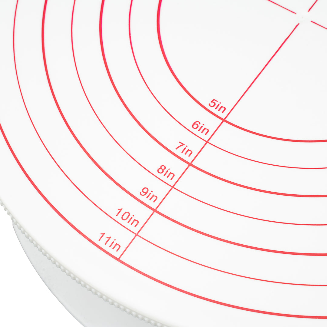 Pastry Tek Round White Plastic Revolving Cake Stand / Turntable - with Non-Slip Base, Silicone Piping Bag Set - 12" - 1 count box