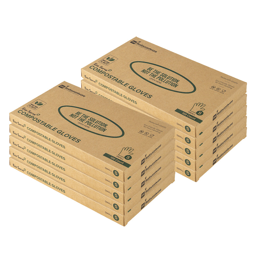 Eco Serve Clear Plastic Small Compostable Gloves - Powder-Free - 10 1/4" x 8 3/4" - 100 count box