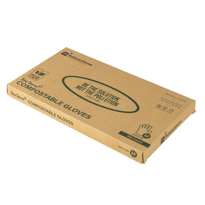 Eco Serve Clear Plastic Medium Compostable Gloves - Powder-Free - 11" x 9" - 100 count box