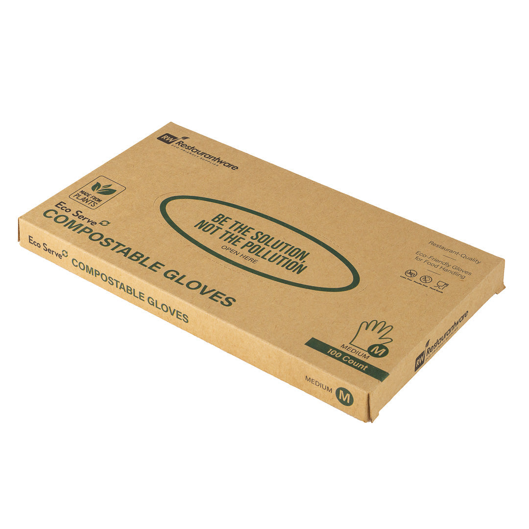 Eco Serve Clear Plastic Medium Compostable Gloves - Powder-Free - 11" x 9" - 1000 count box