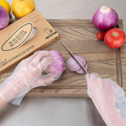 Eco Serve Clear Plastic Medium Compostable Gloves - Powder-Free - 11" x 9" - 1000 count box