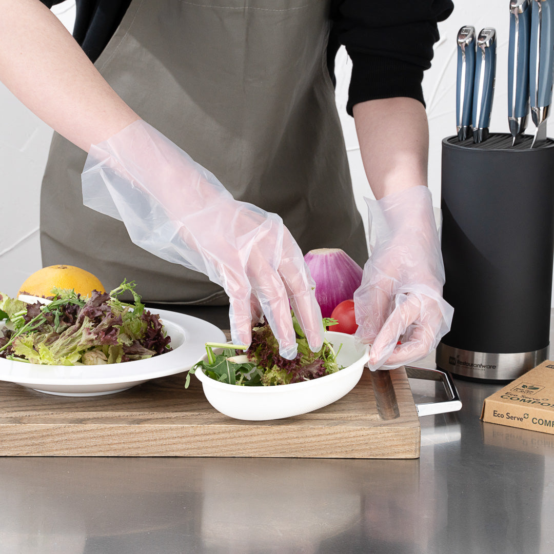 Eco Serve Clear Plastic Medium Compostable Gloves - Powder-Free - 11" x 9" - 1000 count box