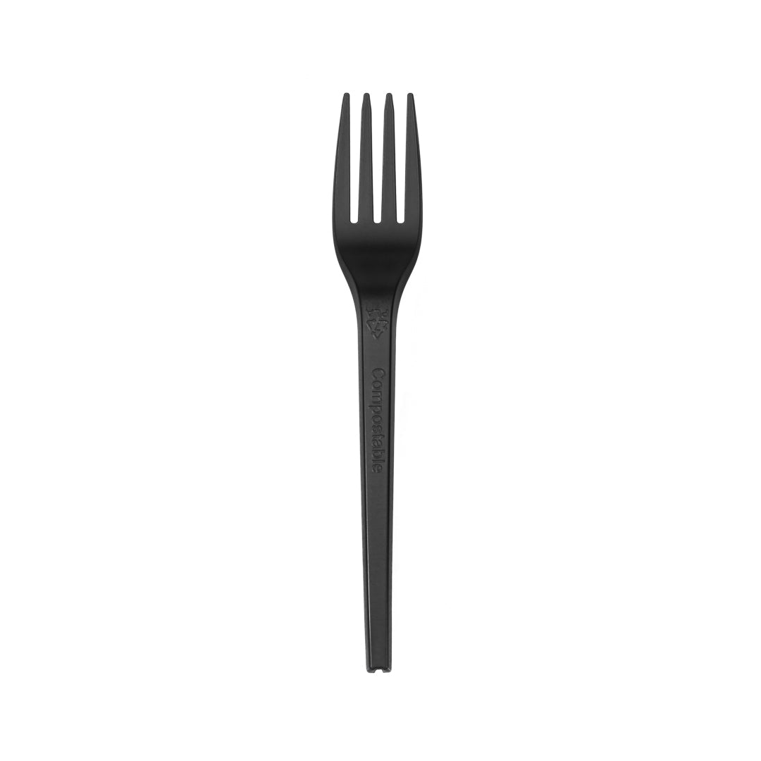Basic Nature Black CPLA Plastic Fork - Wrapped, Heat-Resistant, Compostable - 6 1/2" - 50 count box