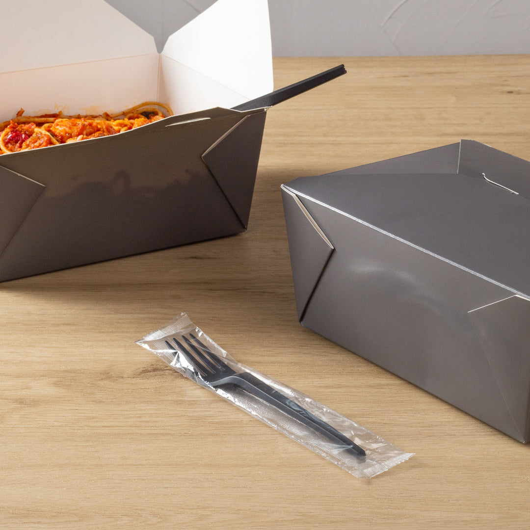 Basic Nature Black CPLA Plastic Fork - Wrapped, Heat-Resistant, Compostable - 6 1/2" - 50 count box